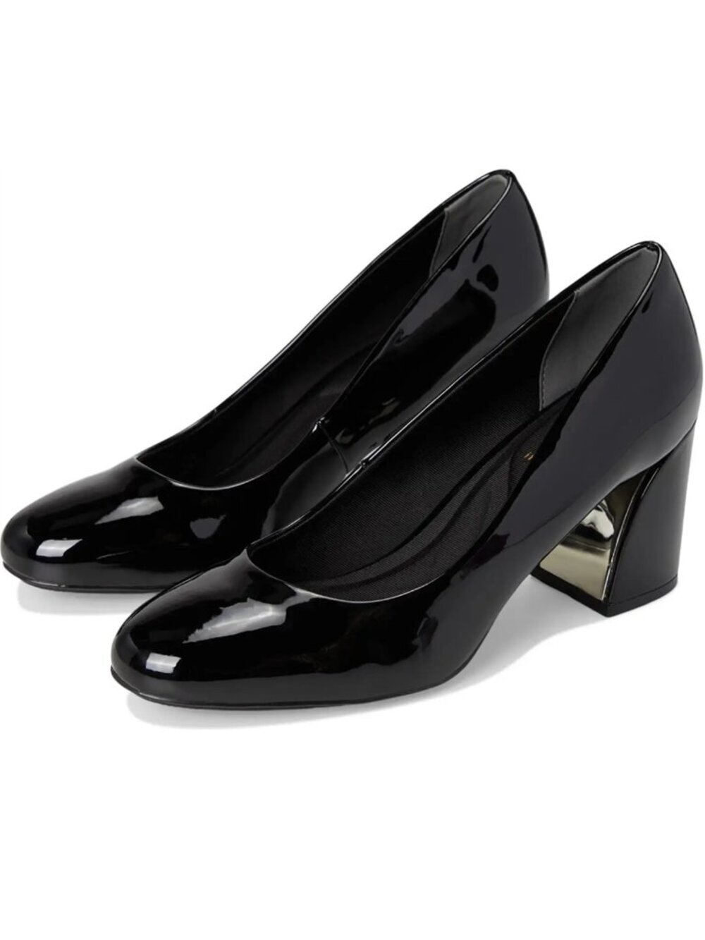 NWT New Anne Klein Graham Block Heeled Black Patent Pump Shoes Size 7